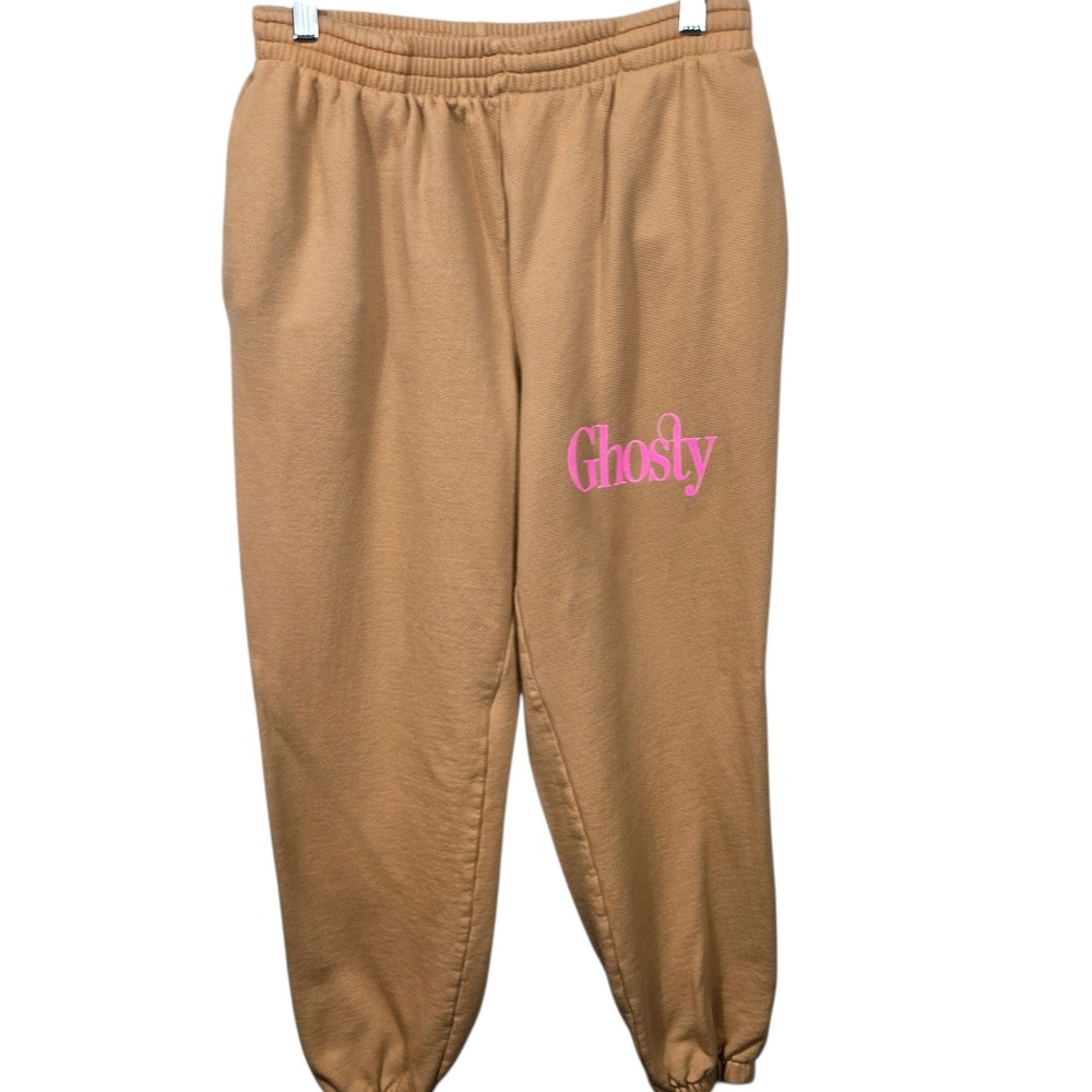 Lonely Ghost Ghosty‎ Sweatpants Joggers Tan Brown Pink Lettering Womens Small